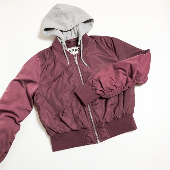 Garage Jackets & Blazers - Garage Sweater Hooded Bomber Jacket Maroon M